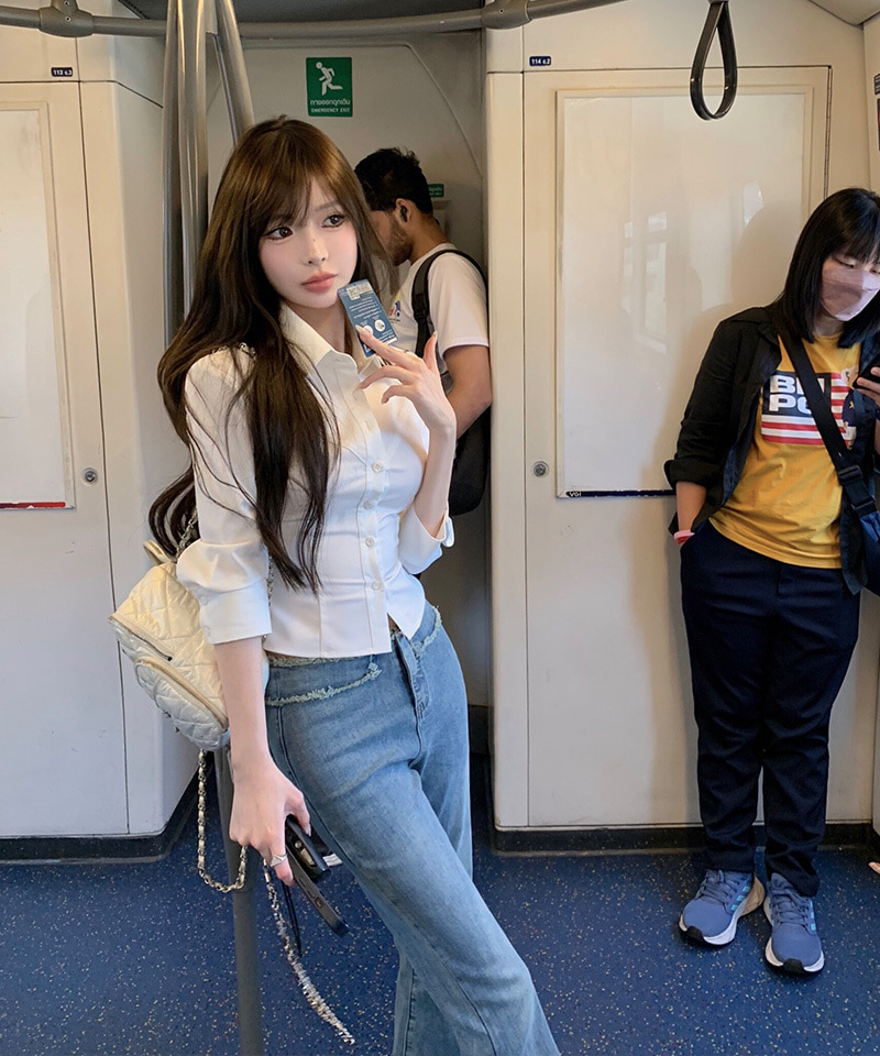 퓨어화이트 사선 7부 셔츠 대표 이미지