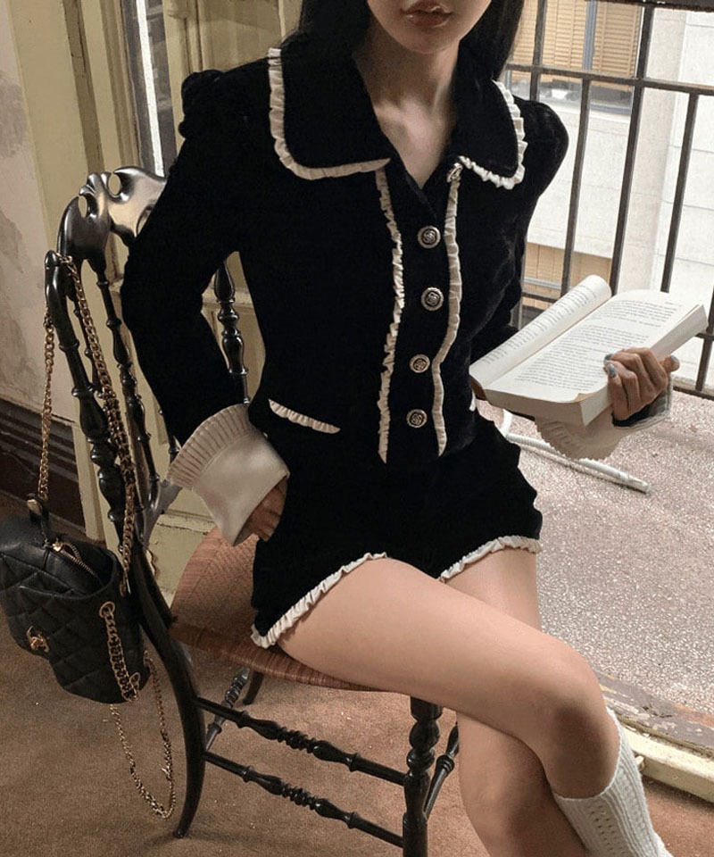 블랙 벨벳 자켓 숏팬츠 세트 대표 이미지